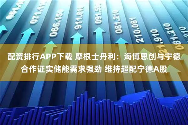 配资排行APP下载 摩根士丹利：海博思创与宁德合作证实储能需求强劲 维持超配宁德A股